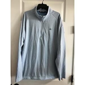 Travis Mathew Pullover Men’s XXL Blue Quarter Zip Golf Stretch Logo Sweater Golf
